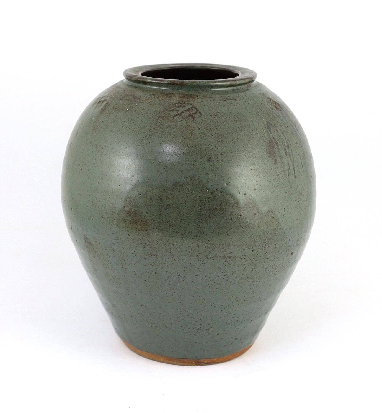 William Marshall (1923–2007), a large grey-blue and tenmoku glazed ovoid vase, 33cm high